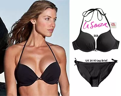 La Senza Black Megaboost Thick Gel-in-Foam Padded Push-up Bikini 36B & 14 Brief • £29