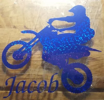  IRON ON MOTORBIKE / SCRAMBLER T SHIRT TRANSFER Personalised NAME VINYL GLITTER • £3.99