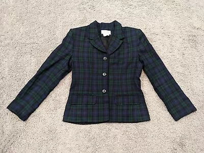 Vintage GS Ltd Coat Jacket Women's Size 8 Green Plaid Wool *Hole* • $32.77