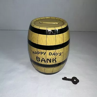 J Chien Vintage Metal Bank Barrel Happy Days Bank With Key • $15