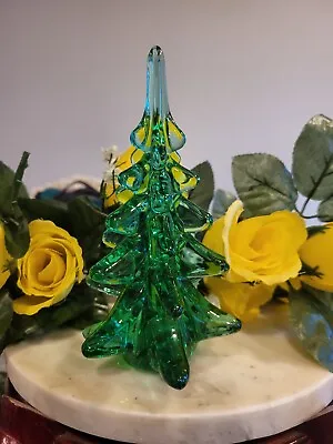 Vintage Enesco Crystal Glass Green Tree Paperweight Christmas Tree 6  • $25