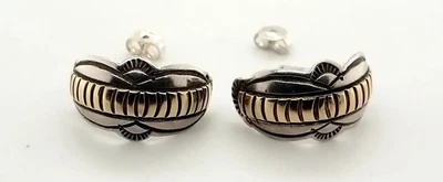 $129 • Buy V. Hicks Native American Navajo 925 Silver And 14K Yellow Gold Earrings 5.5 Gram