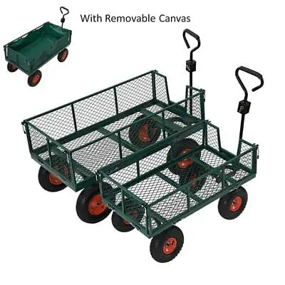 Heavy Duty 2/4 Wheels Garden Trolley Cart Barrow Towable Truck Wheelbarrow Wagon • £52.99