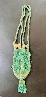 Turquoise  TRUE Antique Flapper Beaded Drawstring Evening Bag 1920s • $27