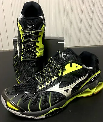 🔥 Mizuno Womens Wave Tornado X Low Volleyball Shoes Black Neon Yellow Excellent • $49.95