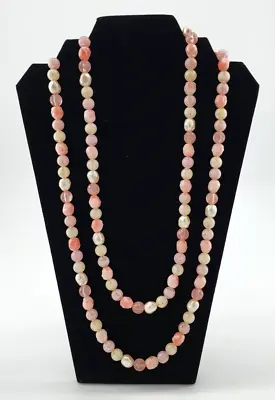 Vintage CORO 52  Long Flapper Beaded Necklace Multi Textured Pink Beads • $22.49