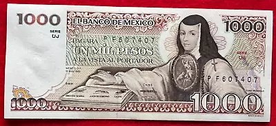 1983 Mexico 1000 Pesos Juana De Asbaje Mexican Banknote SERIE UJ PREFIX P F60740 • $3
