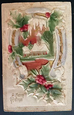 Vintage Victorian Postcard 1914 A Merry Christmas - Deeply Embossed & Textured • $9