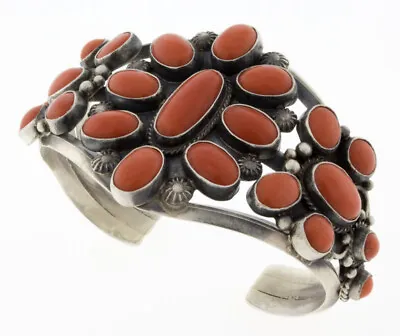 High Grade Mediterranean Coral Cluster Bracelet By Navajo Artist Tyler Brown • $1479.20