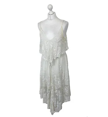 Zimmermann White Silk Dress Floral Embroidery Layered Sz 2 Ladies • £149.99