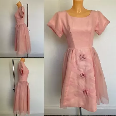 1950s Cocktail Dress Pink Tulle Net Underskirt Circle Skirt 50s Vintage • £30