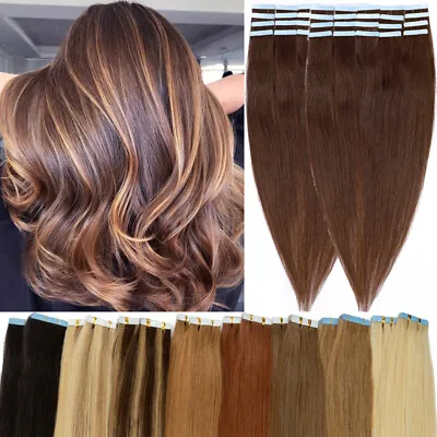 £23.28 • Buy Thick Tape In Glue Remy Human Hair Extensions Full Head Skin Weft Brown UK Stock