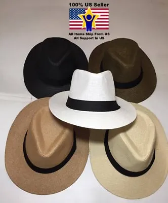 Women Men Fedora Trilby Gangster Cap Summer Beach Sun Straw Panama Travel Hat • $19.98