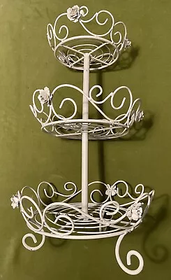 Cake Stand Cream Wrought Iron Rose 3 Tier Cupcake Holder Afternoon Tea • £24.95