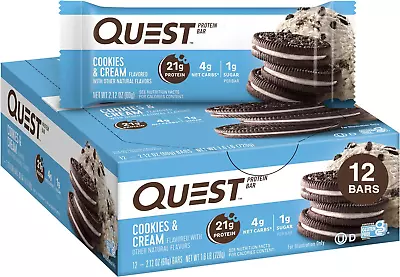 Quest Nutrition Protein Bar Cookies & Cream 21G Protein 4G Net Carbs 200 ... • $54.18