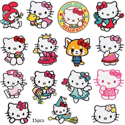 15pcs Hello Kitty Flower Patch Embroidered Iron Sew On Patch Dress Costume Badge • $13.39