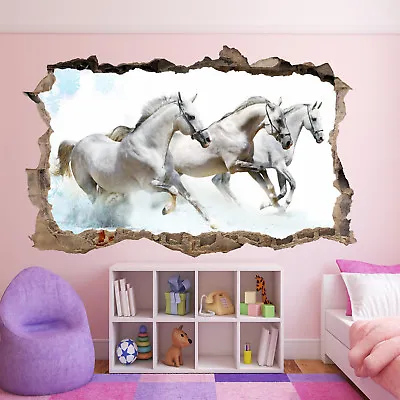 £15.99 • Buy Beautiful White Horses Wall Stickers 3d Art Mural Poster Office Home Decor Ut6