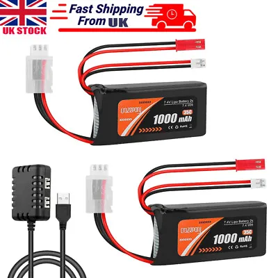 2X 2S 1000mAh 7.4V Lipo Battery SCX24 Batteries PH2.0 & JST Plug 2in1 USB RC Car • £17.09