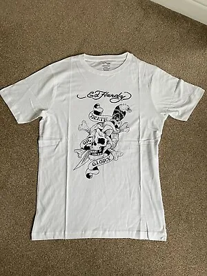 Men's White Ed Hardy Skull Death Or Glory T-Shirt Size Large 100% Cotton • £24.99