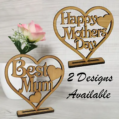 Mothers Day Gift Best Mum Mummy Wooden Heart Plaque Oak Love Birthday Nana Nan • £2.99