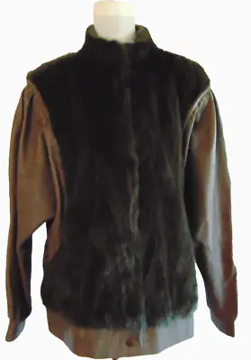 Vintage Womens Brown Leather Mink Jacket Motto Two Tone Coat Glove Soft Lea~l/xl • $120