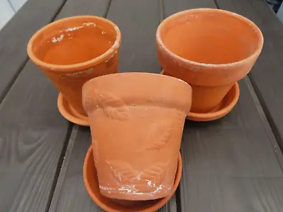 Vintage Terra Cotta 3  Pots & Saucers 4  To 4.25  Hgt. Garden Plants Seedlings • $26