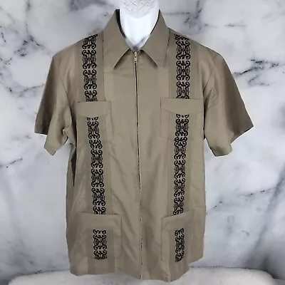 The Genuine Haband Guayabera Embroidered Short Sleeve Full Zip Cuban Shirt (L) • $14.95