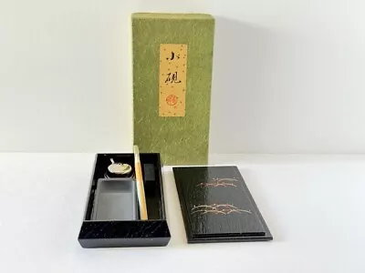 Japanese Mini Calligraphy Set Inkstone Case Brush Ink Stick Suiteki Zohiko Made • £57.43