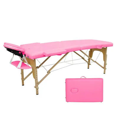 84  Massage Table 2 Fold Spa Bed Portable 2 Sections Wooden Legs With Face Hole • $75.90