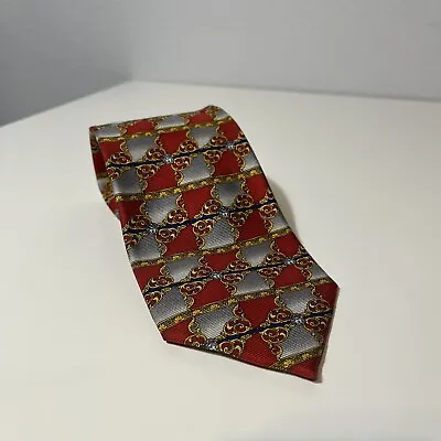 Vintage Gianni Versace Tie Italian Silk Red Gold Medusa Head Men's • $25