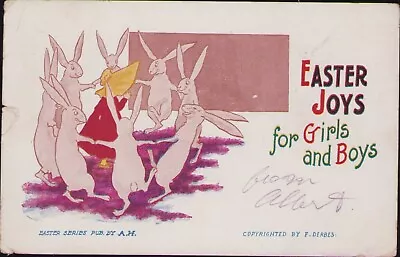 Easter Vintage Post Card 1907 Rabbits Dancing DERBES Undivide Posted Stamped • $5.95