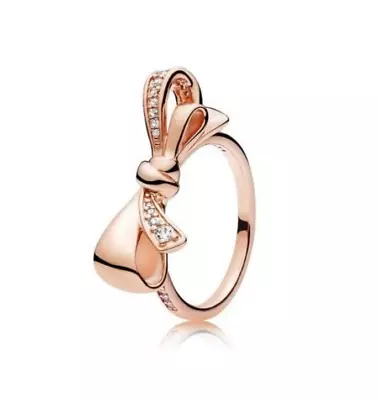 NEW Genuine Pandora Rose Gold Brilliant Bow Sparkling Ring (rrp£80) • £29.50