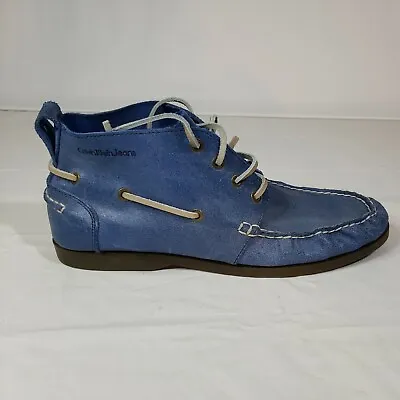 Calvin Klein Jeans Mens Terick Leather Round Toe Ankle Bright Blue Size 9.5 • $39.50