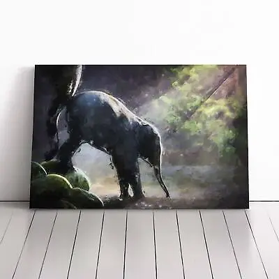 Mother Elephant Encouraging Baby In Abstract Forest Canvas Wall Art Print Decor • £24.95