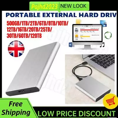 2.5 External Hard Drive Disk USB 3.0 Portable PC Laptop 1/2/4/6/10/12/60/120TB • £11.99