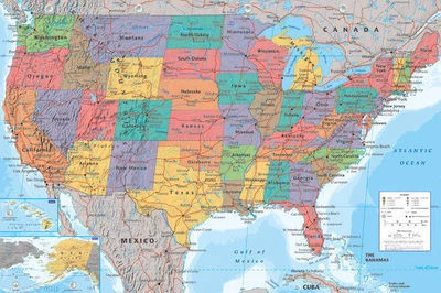 $29.99 • Buy Map Of Usa United States America Poster (61x91cm) Educational Wall Chart Picture