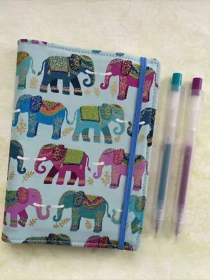 Elephants Indian A6 Notebook Reusable Handmade Fabric Cover Elastic Pad • £7.50