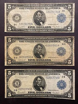 1914 $5 Large Size Five Dollar Note ✯ FRN Blue Seal Estate Lot Rare ✯ • $129