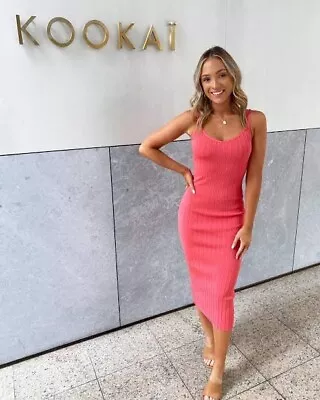 $130 • Buy Kookai Stirling Midi Dress Size 8 / Size 1 Orange Raspberry Hot Pink