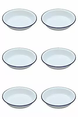 6 X Falcon White Enamel Rice Plate 18cm Pasta Pie Dish Baking Tray Serving Bowl • £27.42