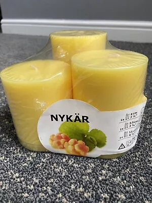 Brand New IKEA NYKAR Mango Scented Block Candles Set Of 3 ... Still Sealed! • £7.95