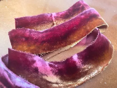 Hand Dyed Velvet 7/8  Rayon 2 Pcs On Bias Fire Gold Trim Ribbon 31 +8.5 Pcs USA • $7.69