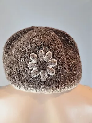 Pachamama Grey Wool Boho Flower Beanie Hat One Size • £12.50