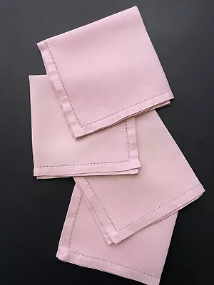 Set Of (4) Pristine Vintage Fine Linen Hemstitched Pink 12” Napkins • $20