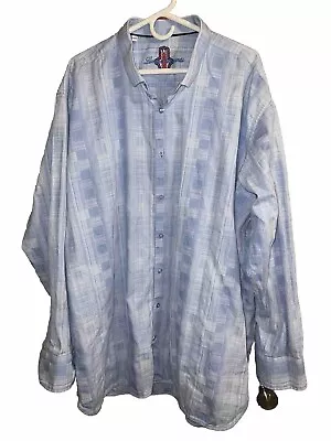 Visconti Men's Modern Subtle Plaid Long Sleeve Shirt Blue Sz 4 XL MSRP $125 • $40