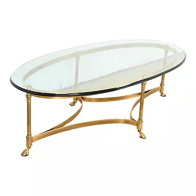 Labarge Hollywood Regency Brass And Glass Hooved Feet Cocktail Table 1960s • $1695