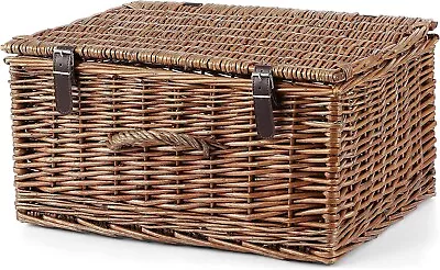 BH Natural Wicker Gift Hamper Tidy Storage Home Decor With Lid Fastening Handle • £24.99