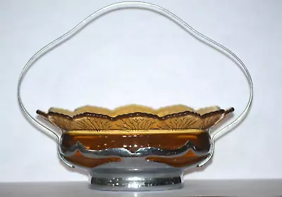 Farber Brothers Amber  & Chrome Separated Candy  Cambridge Glass 7  High 1950's • $10