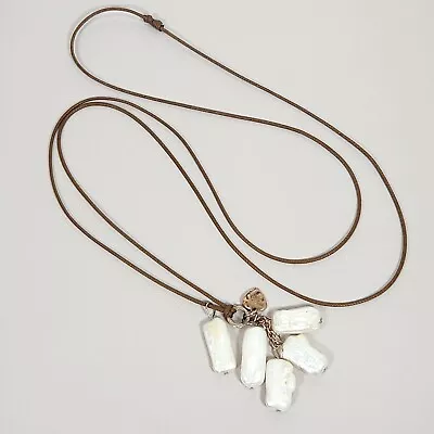 Mother Of Pearls Necklace Nuggets 36  Brown Cord Shell Jewelry • $15