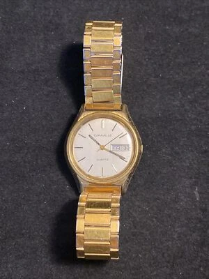 $28.48 • Buy Vintage Caravelle Mens Watch Gold Tone Analog Face Date 